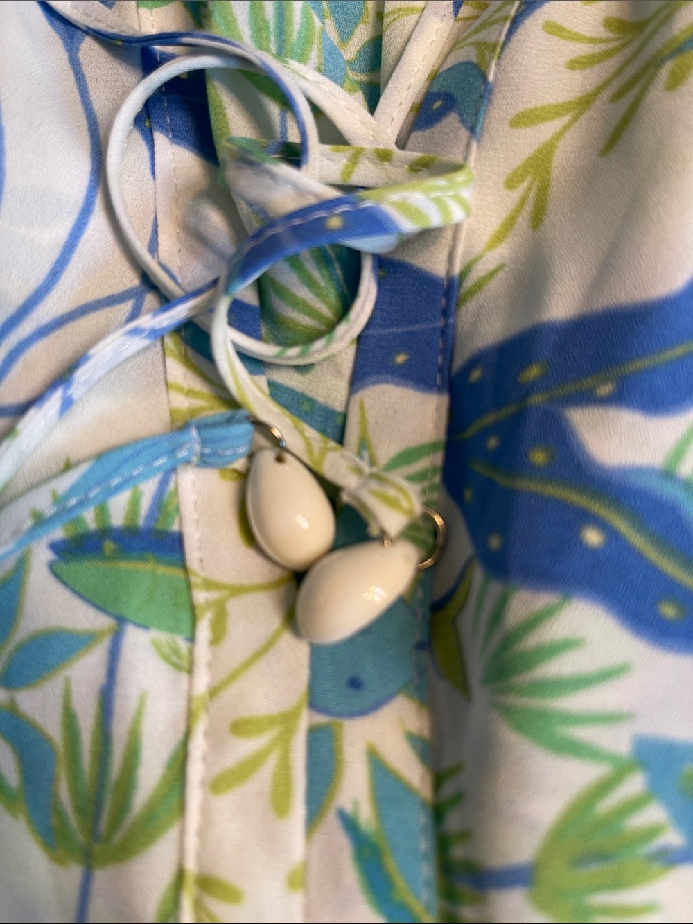 Rose Olive Blouse Top Blue Green White Whimsical Sea Horse Whales Coastal Floral - Picture 8 of 9